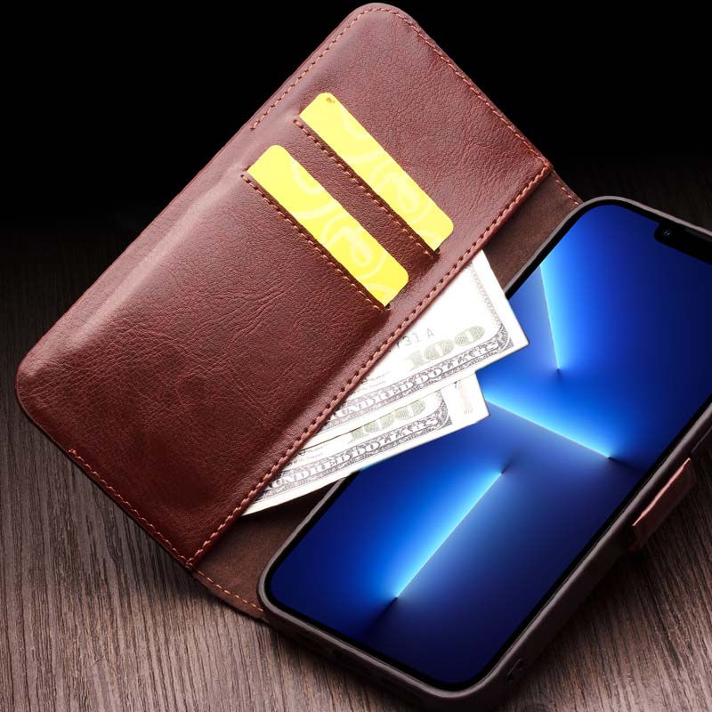 QIALINO pro iPhone 13 Pro 6,1palcový peněženkový obal na telefon Magnetický stojánek z pravé hovězí kůže QIALINO pro iPhone 13 Pro 6,1palcový peněženkový obal na telefon Magnetický stojánek z pravé hovězí kůže